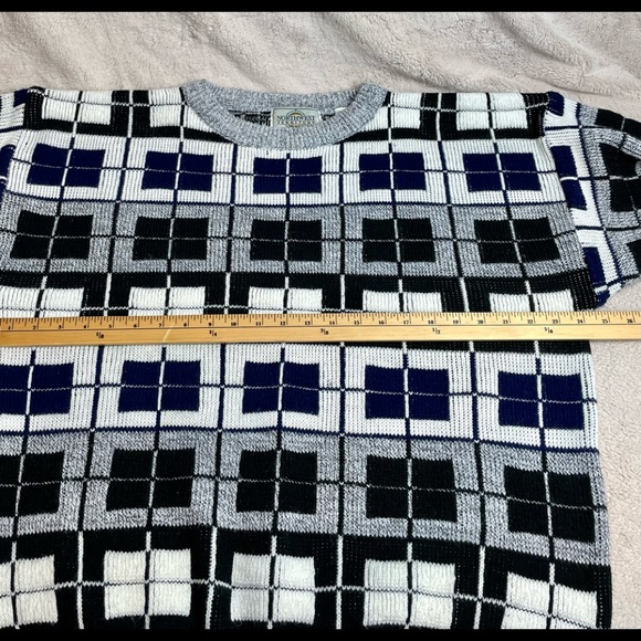 Vintage Windowpane Pattern 80s 90s knit sweater men’s - Picture 10 of 11